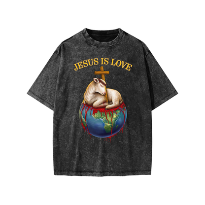 Jesus Is Love Snow Washed Black Kids' Tee