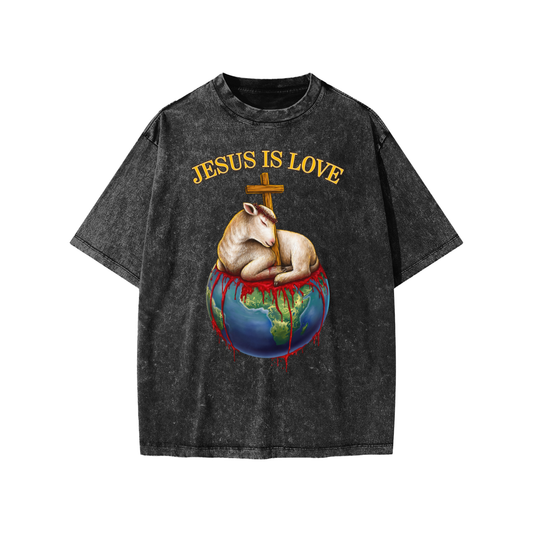Jesus Is Love Snow Washed Black Kids' Tee