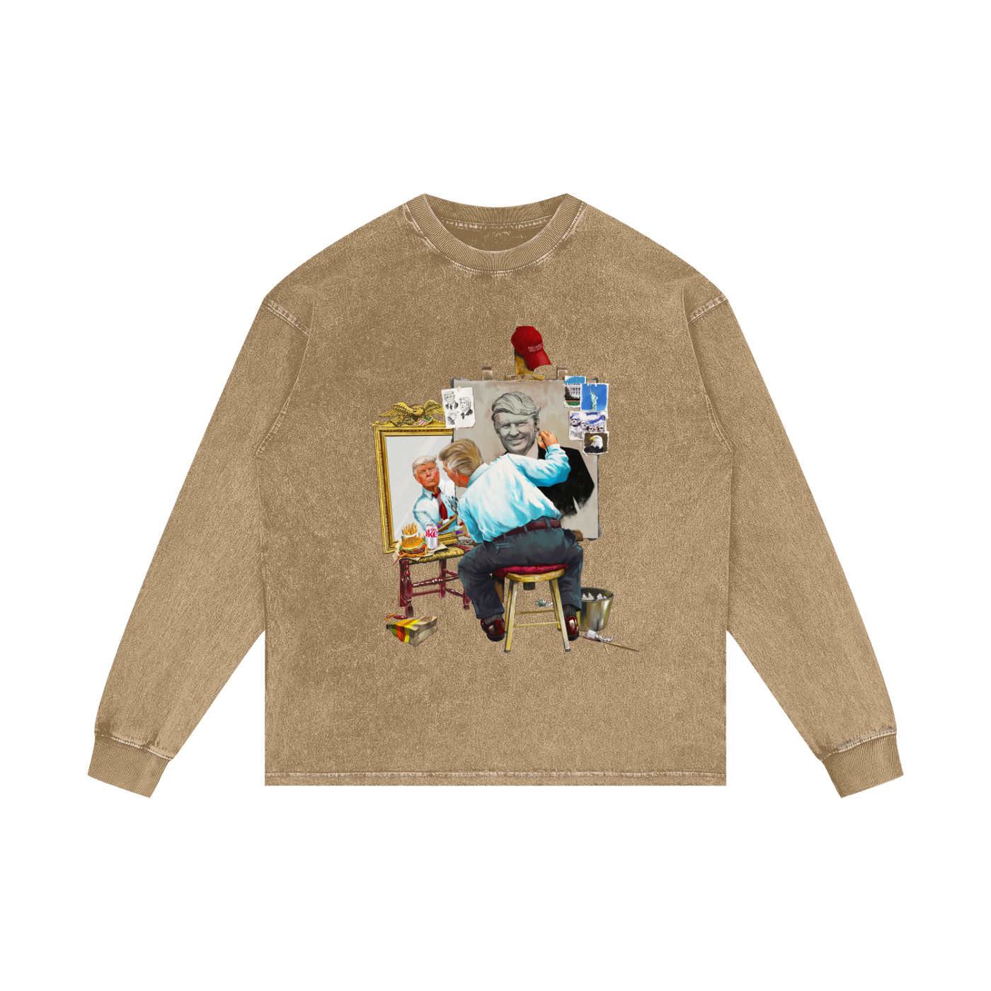 Donald Trump Triple Self Portrait Honey Peach Acid Wash Long Sleeve Tee