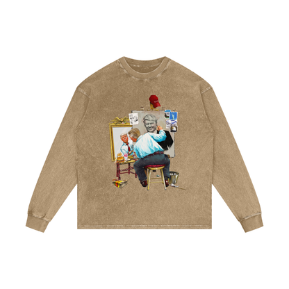 Donald Trump Triple Self Portrait Honey Peach Acid Wash Long Sleeve Tee