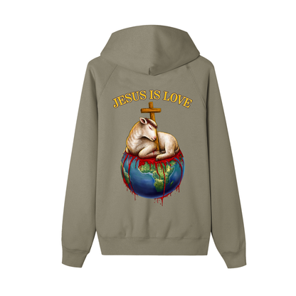 Jesus Is Love Ashen Olive Khaki Zip-Up Fleece Hoodie
