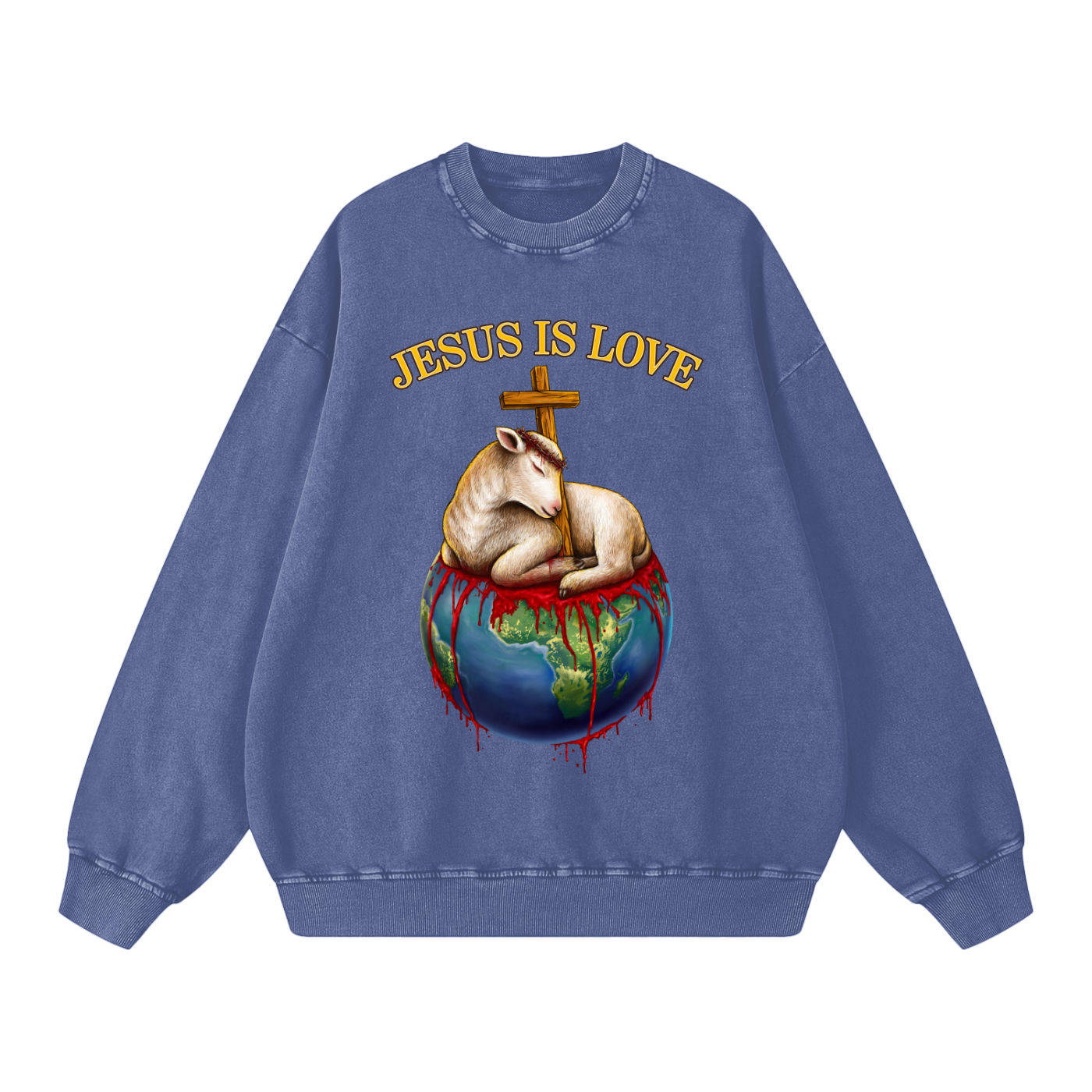 Jesus Is Love Acid Wash Lapis Blue Sweatshirt