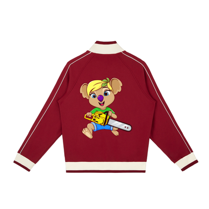 Disney Style Koala Chainsaw Red Retro Raglan Zip-Up Track Jacket