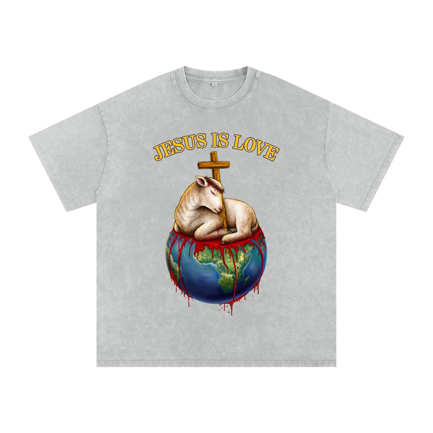 Jesus Is Love Acid Wash Light Grey Tee