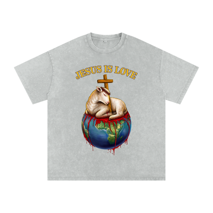 Jesus Is Love Acid Wash Light Grey Tee
