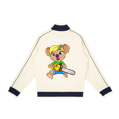 Disney Style Koala Chainsaw Vanilla Cream Retro Raglan Zip-Up Track Jacket