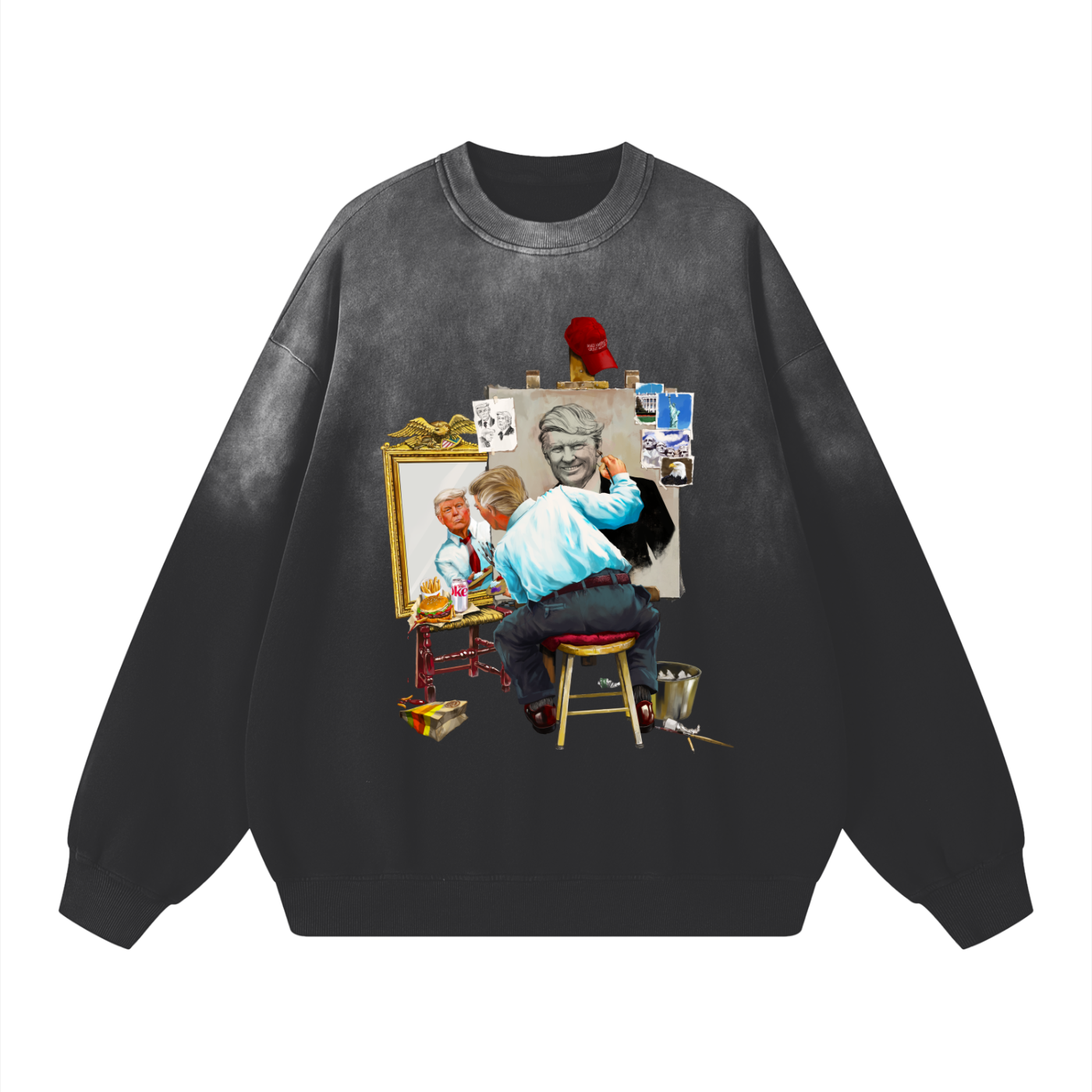 Donald Trump Triple Self Portrait Sunfaded Acid Wash Black Sweatshirt