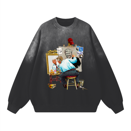 Donald Trump Triple Self Portrait Sunfaded Acid Wash Black Sweatshirt