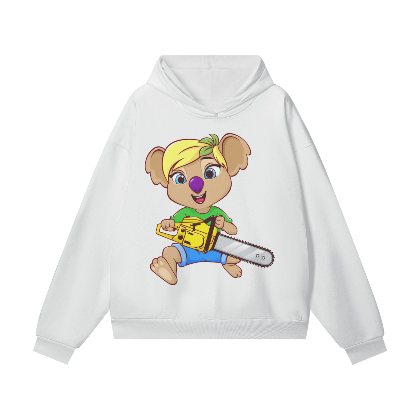 Disney Style Koala Chainsaw Hidden Pocket Fleece White Hoodie