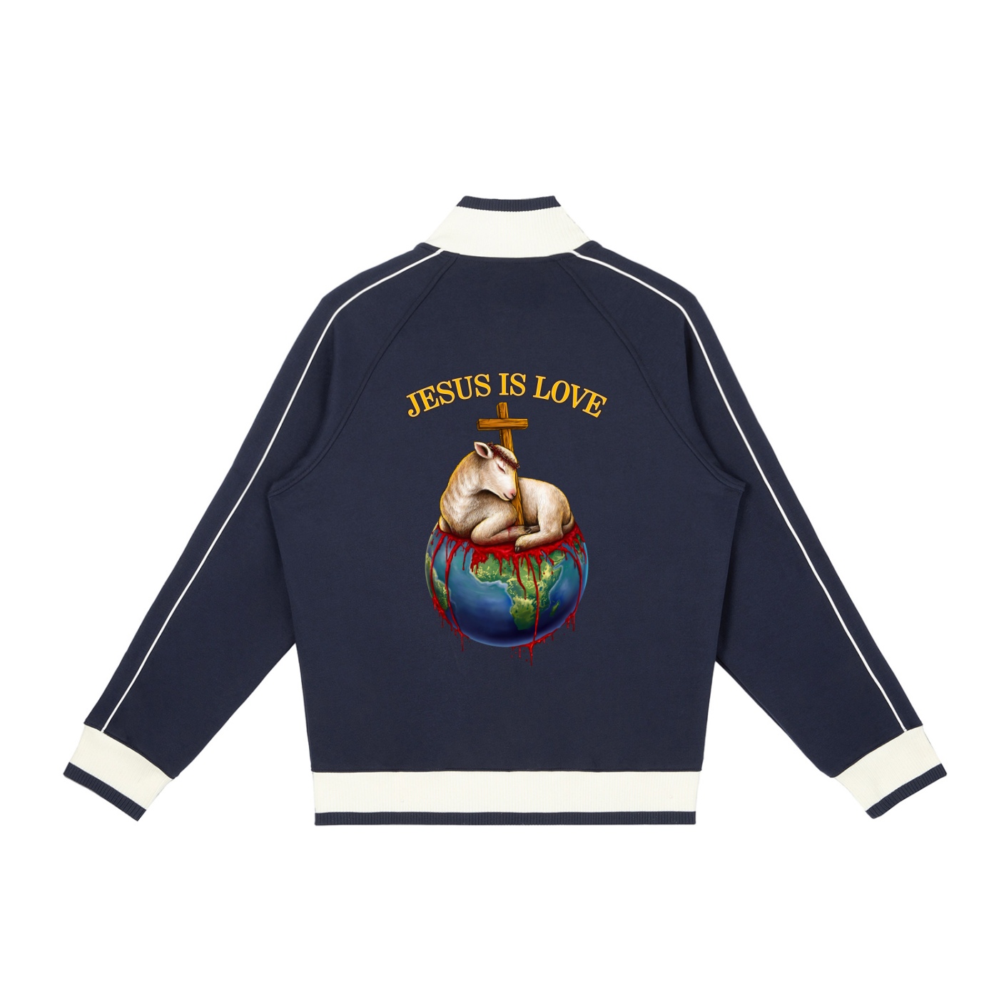 Jesus Is Love Navy Blue Retro Raglan Zip-Up Track Jacket