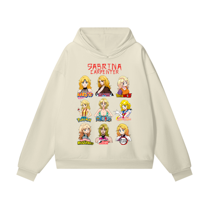 Sabrina Carpenter Anime Art Styles Light Khaki Hidden Pocket Fleece Hoodie, Naruto, Bleach, Dragonball Z, Pokémon, One Piece, Sailor Moon, My Hero Academia, Jojo's Bizarre Adventure, Demon Slayer