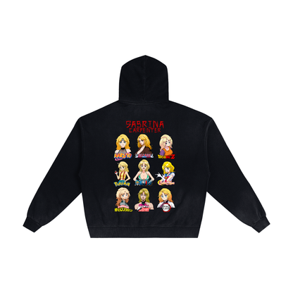 Sabrina Carpenter Anime Art Styles Black Sunfaded Zip-Up Hoodie, Naruto, Bleach, Dragon Ball Z, Pokémon, One Piece, Sailor Moon, My Hero Academia, Jojo's Bizarre Adventure, Demon Slayer