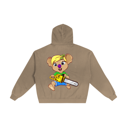 Disney Style Koala Chainsaw Sand Sunfaded Zip-Up Hoodie