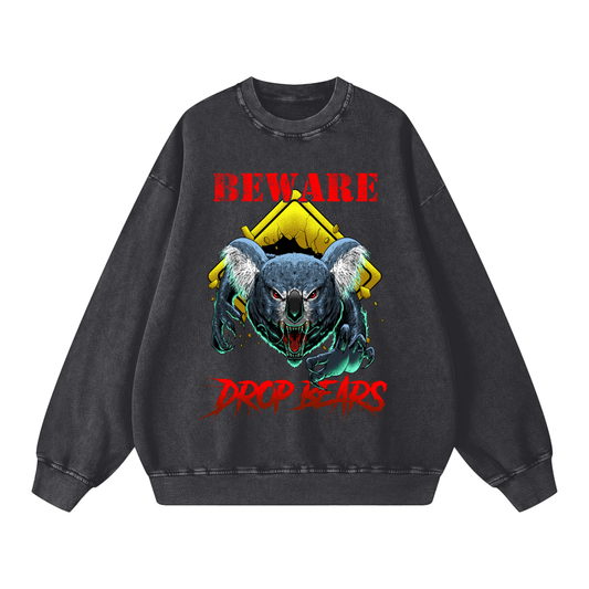 Beware Drop Bear Acid Wash Black Sweatshirt
