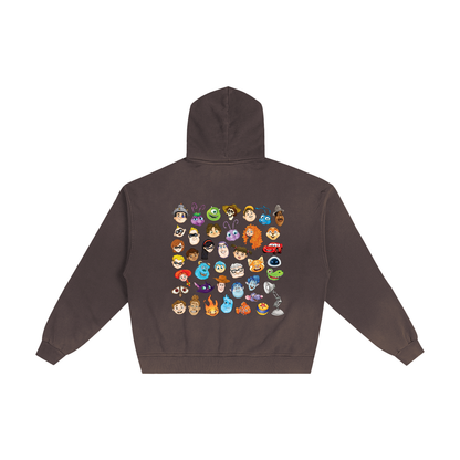 Watercolour  Disney Pixar Protagonist Icons Cocoa Brown Sunfaded Zip-Up Hoodie, Toy Story, A Bug’s Life, Monsters, Inc., Finding Nemo, The Incredibles, Cars, Ratatouille, WALL-E, Up, Brave, Inside Out, The Good Dinosaur, Coco, Onward, Soul, Luca, Turning Red, Elemental, Elio, Hoppers, Gatto