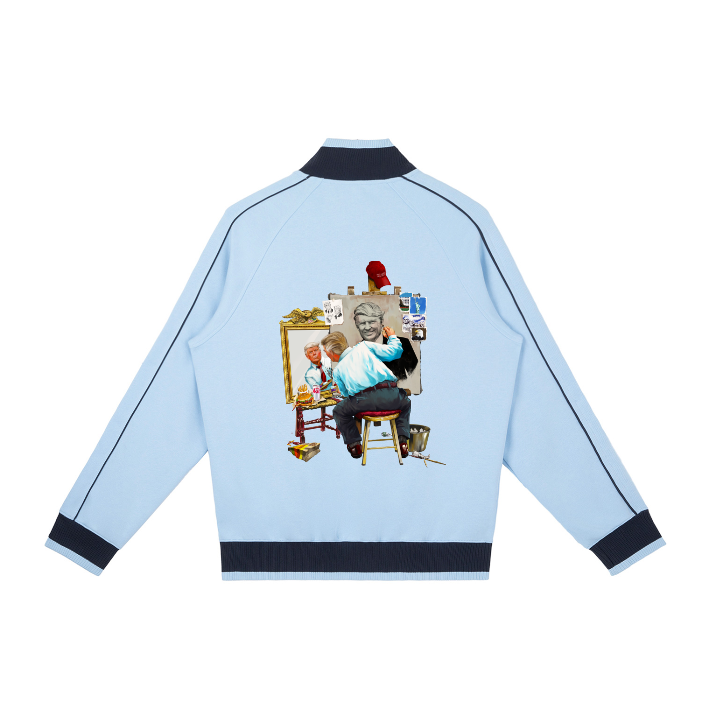 Donald Trump Triple Self Portrait Sky Blue Retro Raglan Zip-Up Track Jacket