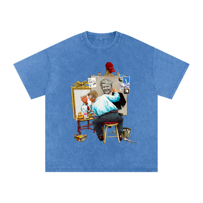 Donald Trump Triple Self Portrait Acid Wash Light Blue Tee