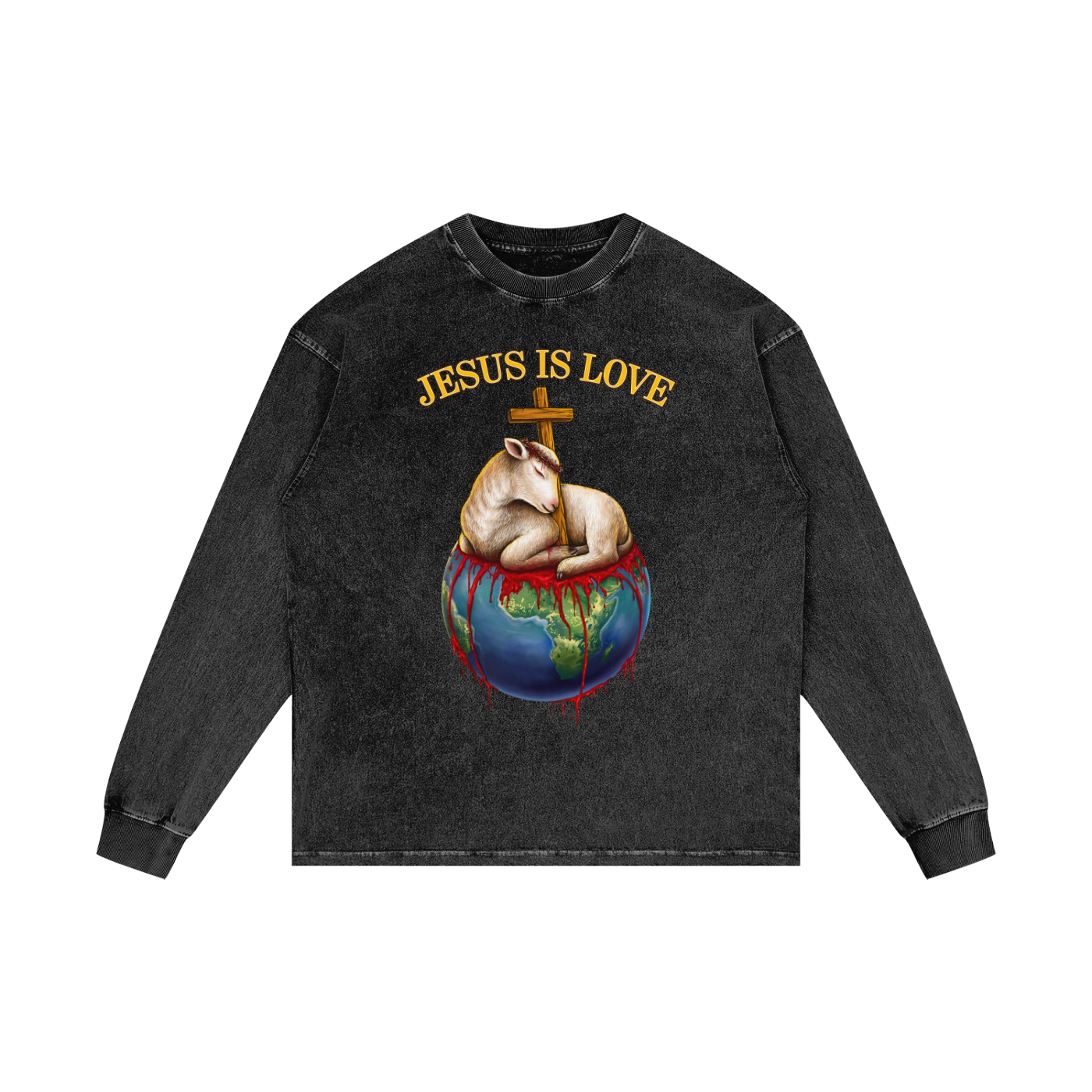 Jesus Is Love Black Acid Wash Long Sleeve Tee
