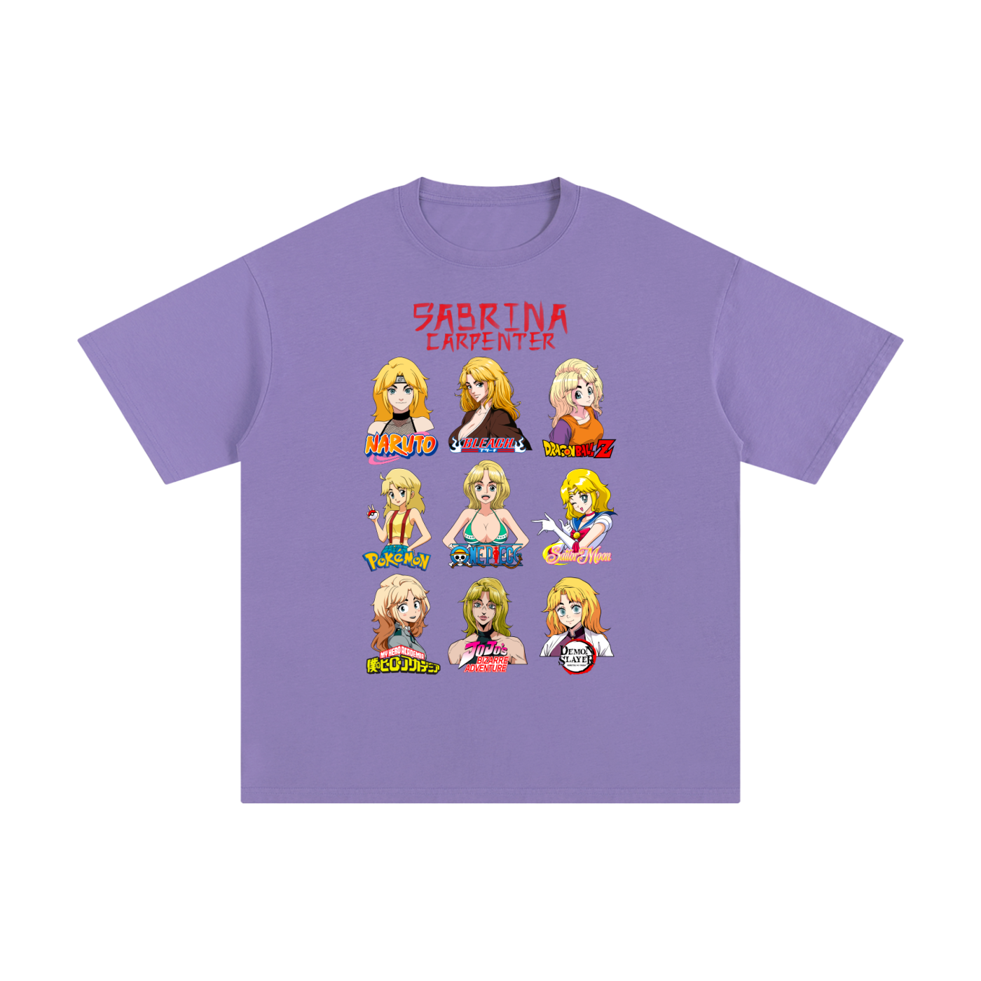 Sabrina Carpenter Anime Art Styles Paris Purple Classic Tee, Naruto, Bleach, Dragonball Z, Pokémon, One Piece, Sailor Moon, My Hero Academia, Jojo's Bizarre Adventure, Demon Slayer