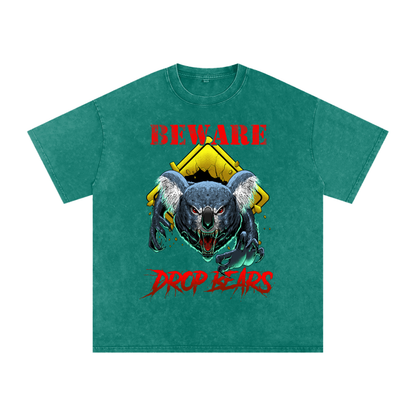 Beware Drop Bear Acid Wash Dark Green Tee