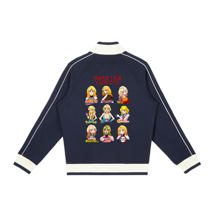 Sabrina Carpenter Anime Art Styles Navy Blue Retro Raglan Zip-Up Track Jacket, Naruto, Bleach, Dragon Ball Z, Pokémon, One Piece, Sailor Moon, My Hero Academia, Jojo's Bizarre Adventure, Demon Slayer