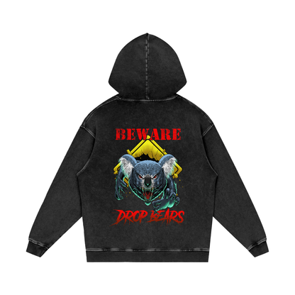 Beware Drop Bear Acid Wash Black Hoodie