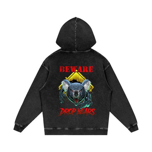 Beware Drop Bear Acid Wash Black Hoodie