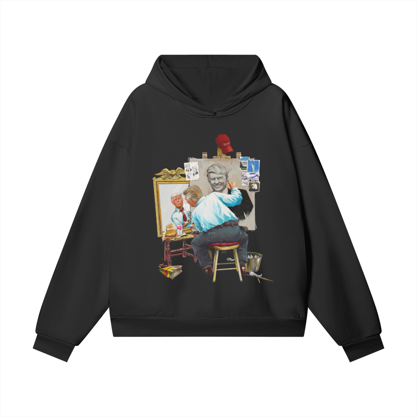 Donald Trump Triple Self Portrait Hidden Pocket Fleece Black Hoodie