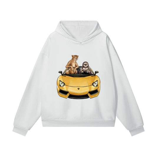 Cheetah & Sloth Lamborghini Aventador White Hidden Pocket Fleece Hoodie