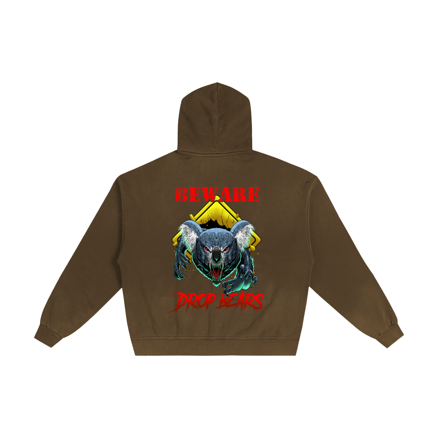 Beware Drop Bear Coffee Sunfaded Zip-Up Hoodie