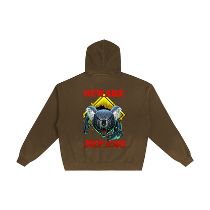 Beware Drop Bear Coffee Sunfaded Zip-Up Hoodie