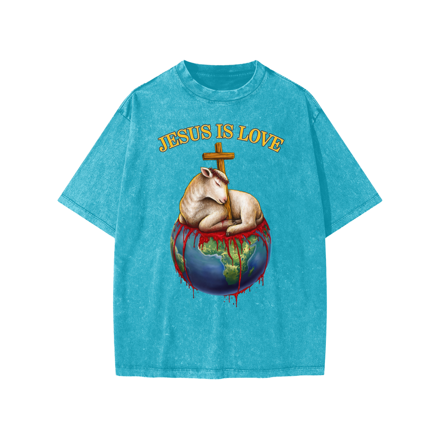 Jesus Is Love Snow Washed Cyan Kids' Tee