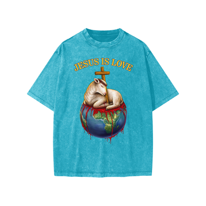 Jesus Is Love Snow Washed Cyan Kids' Tee