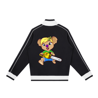 Disney Style Koala Chainsaw Black Retro Raglan Zip-Up Track Jacket