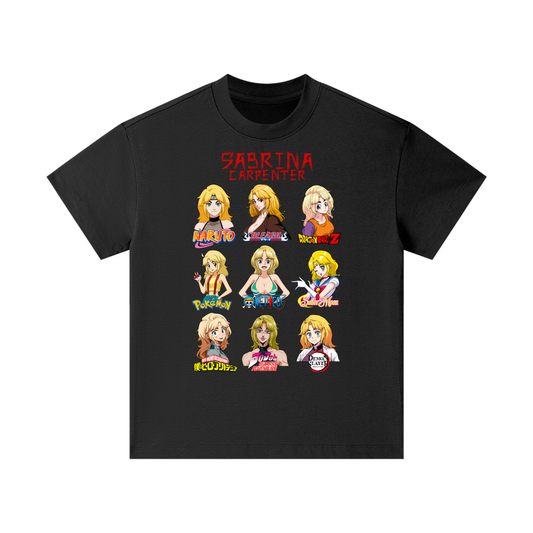 Sabrina Carpenter Anime Art Styles Black Classic Kids' Tee, Naruto, Bleach, Dragonball Z, Pokémon, One Piece, Sailor Moon, My Hero Academia, Jojo's Bizarre Adventure, Demon Slayer