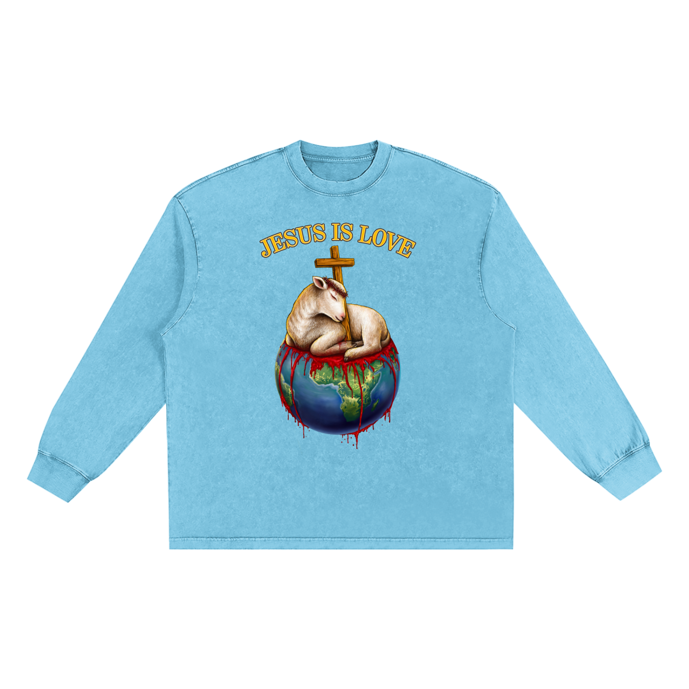 Jesus Is Love Snow Washed Long Sleeve Sky Blue Tee