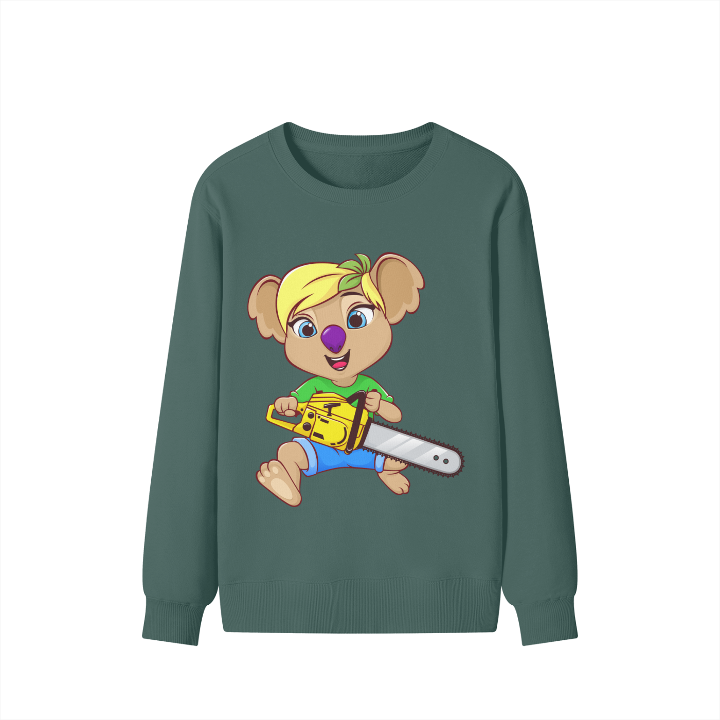 Disney Style Koala Chainsaw Classic Forest Green Sweatshirt