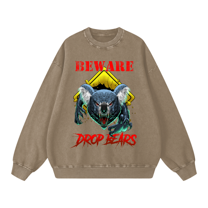 Beware Drop Bear Acid Wash Warm Taupe Sweatshirt