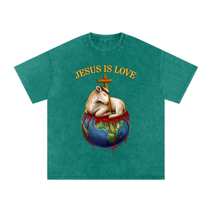 Jesus Is Love Acid Wash Dark Green Tee