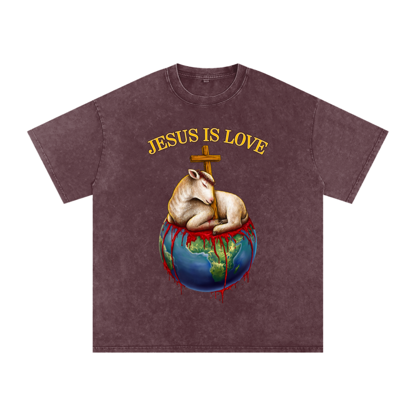 Jesus Is Love Acid Wash Maroon Tee 
