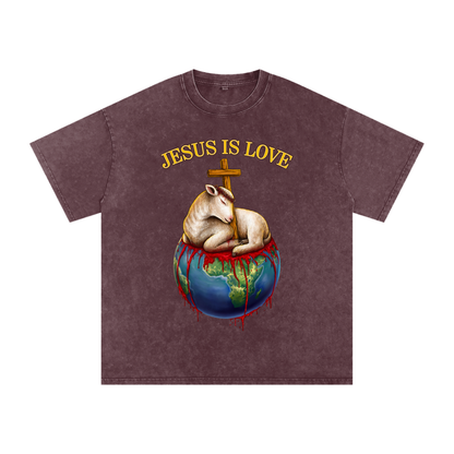 Jesus Is Love Acid Wash Maroon Tee 