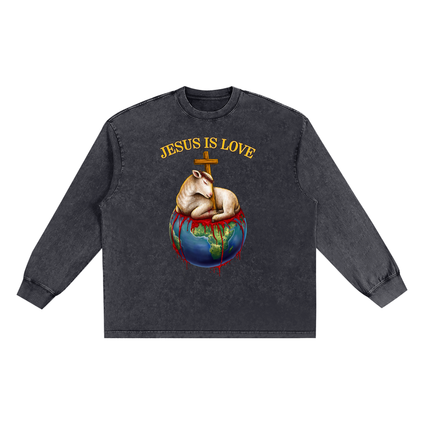Jesus Is Love Snow Washed Long Sleeve Black Tee
