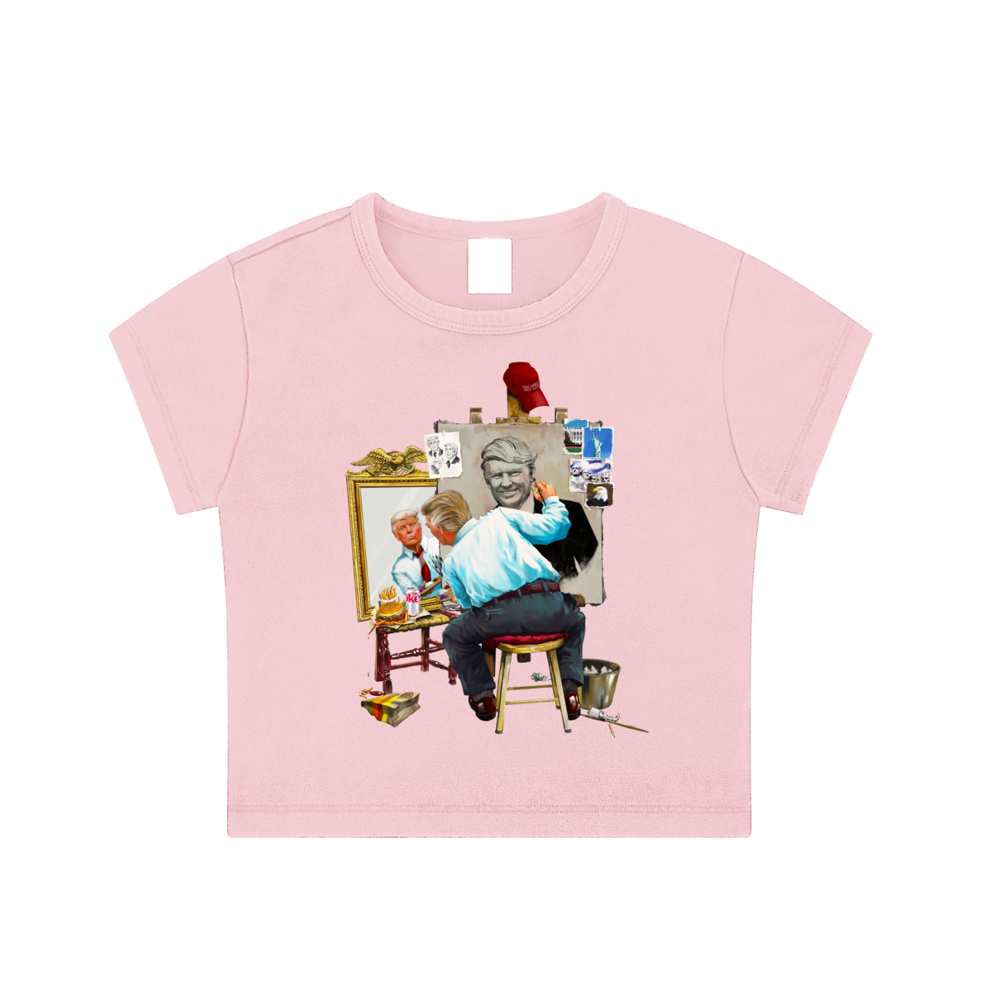 Donald Trump Triple Self Portrait Women’s Snow Washed Pink Crop Top
