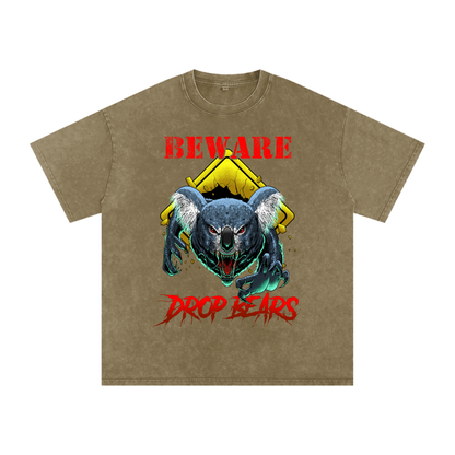 Beware Drop Bear Acid Wash Military Green Tee