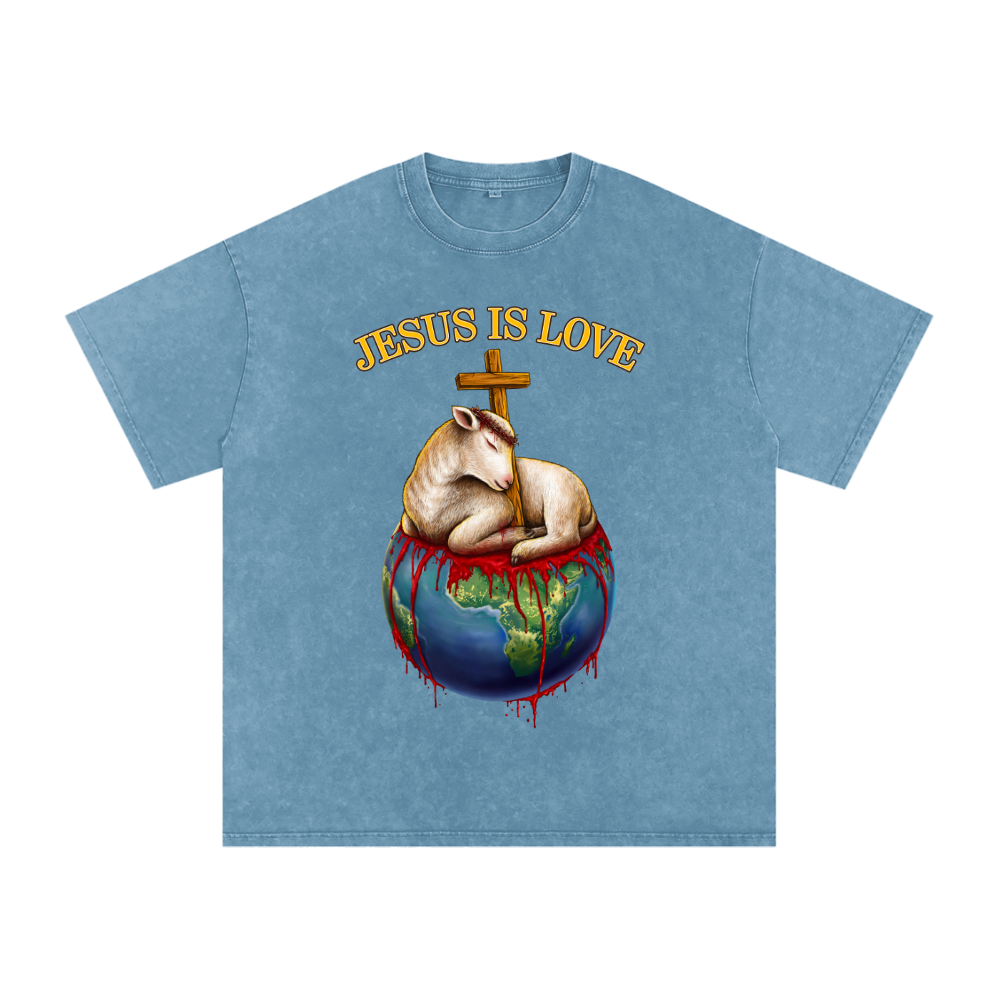 Jesus Is Love Acid Wash Blue Jean Tee