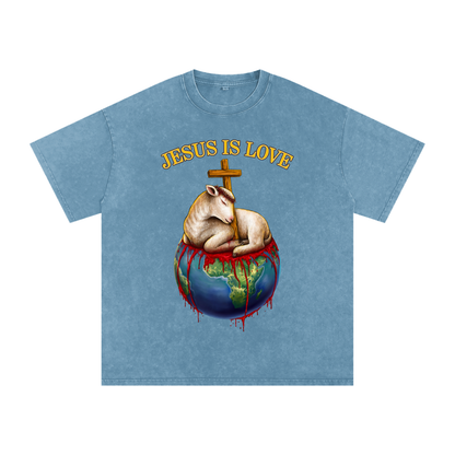 Jesus Is Love Acid Wash Blue Jean Tee
