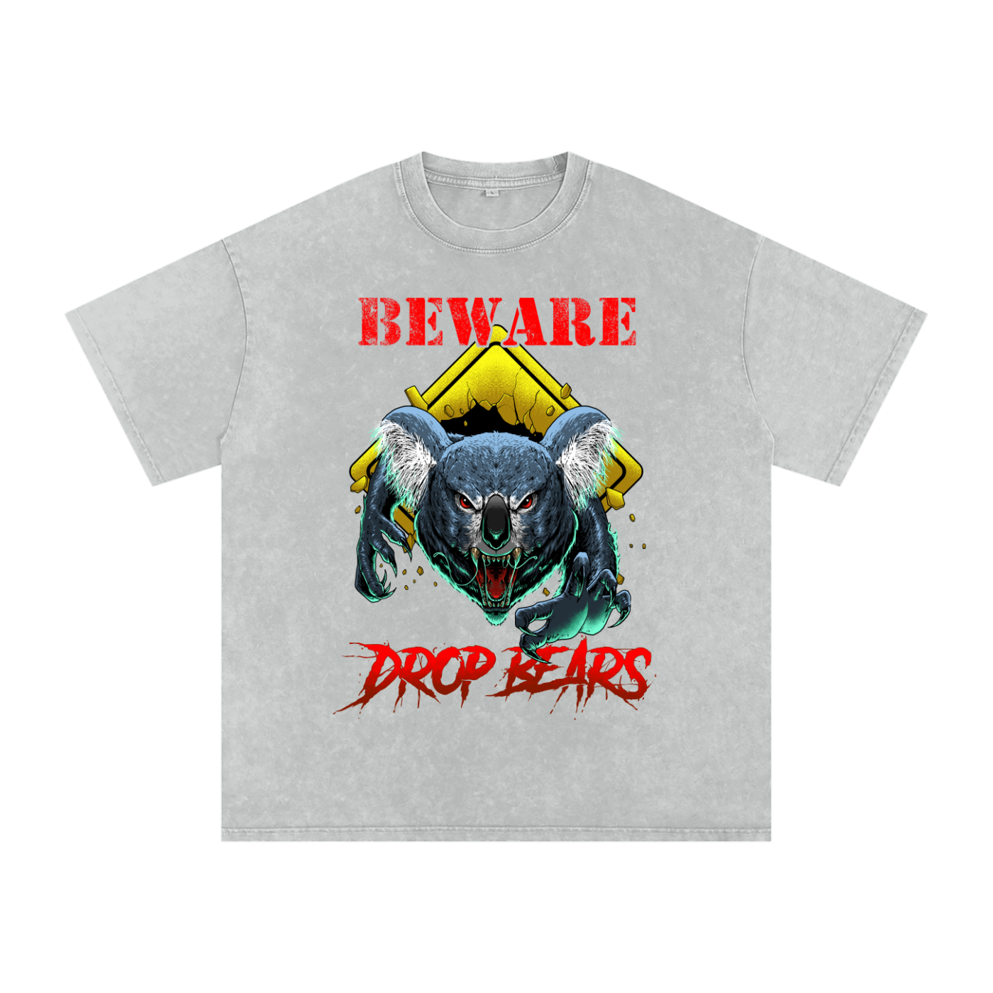 Beware Drop Bear Acid Wash Light Grey Tee