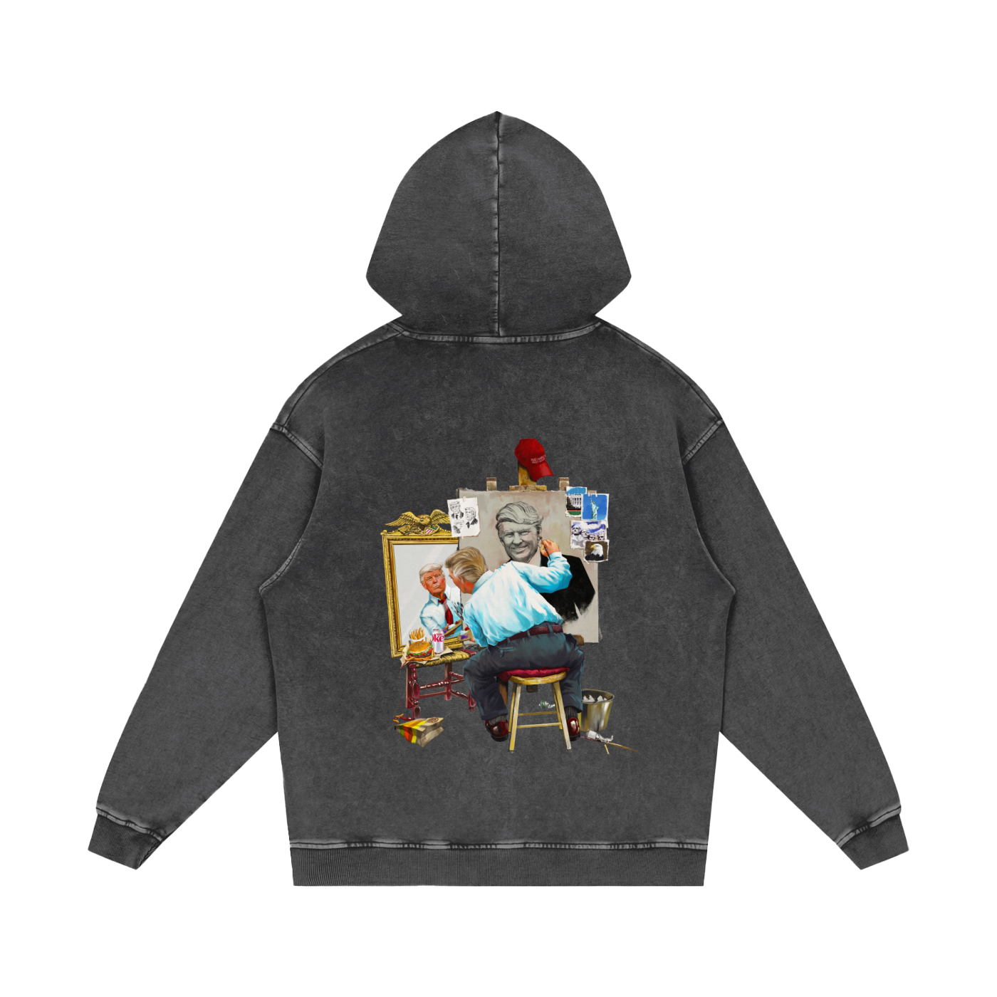 Donald Trump Triple Self Portrait Acid Wash Dark Grey Hoodie