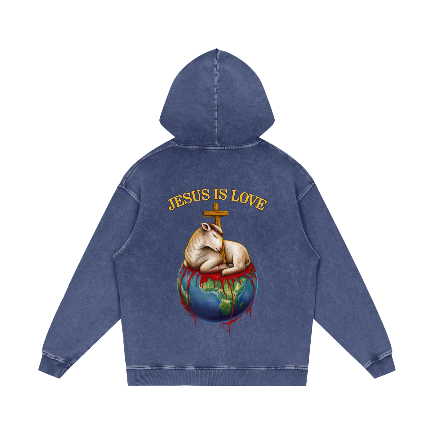 Jesus Is Love Acid Wash Indigo Steel Blue Hoodie