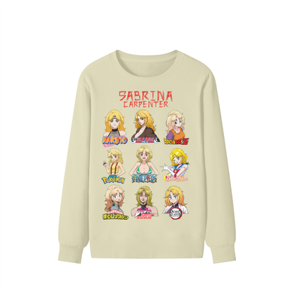 Sabrina Carpenter Anime Art Styles Khaki Classic Sweatshirt, Naruto, Bleach, Dragonball Z, Pokémon, One Piece, Sailor Moon, My Hero Academia, Jojo's Bizarre Adventure, Demon Slayer